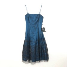 NEW Adrianna Papell Blue & Black Mesh Lace Embellished Strapless Dress size 6 CJ