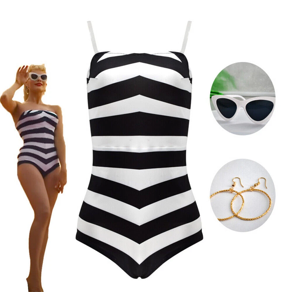 Black and white striped bathing suit cheap
