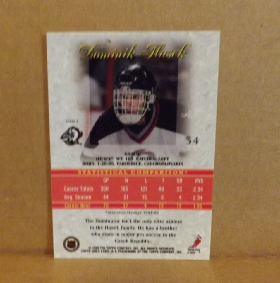 1998-99 TOPPS GOLD LABEL HOCKEY CLASS 3 DOMINIK HASEK CARD #34 - Picture 3 of 3