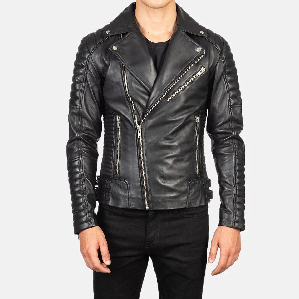 Men's Armand Black Quilted Leather Biker Jacket Asymmetrical Moto Style