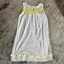 Womens Nylon Nightgown Size Med Embroidered Yellow White Lace NOS Vtg USA Granny