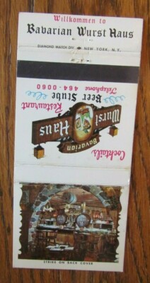 MILWAUKEE, WISCONSIN: BAVARIAN WURST HAUS GERMAN FOOD MATCHBOOK MATCHCOVER -E