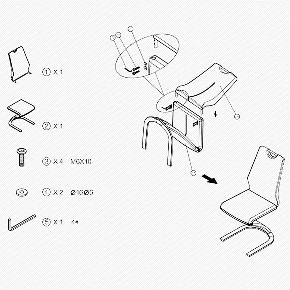 Set of 2 PU Leather Armless Chairs for Dining Kitchen Room High Back