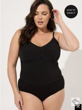 Torrid 6 Black Studio Knit Trim Bodysuit V Neck Sweetheart Slimming Layering