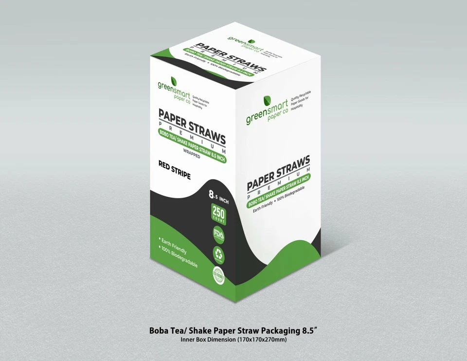 250 pajitas de batido de té Boba a rayas rojas y blancas de papel de 8,5 pulgadas Foto 4 de 4