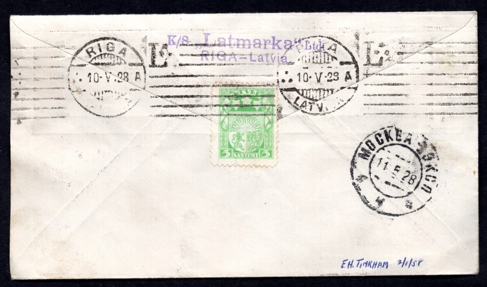 LATVIA TO RUSSIA 1928 AIR MAIL FRANKED Sc. #CB6-CB8 TIED RIGA TO MOSCOW - Image 2 of 2