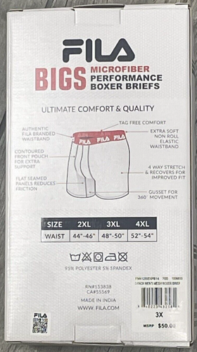 New FILA Big & Tall Men's 3XL 48-50 Microfiber Performance Stretch Boxer Briefs - 第 2/5 張圖片