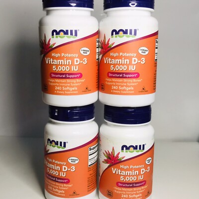 Vitamin D-3 5000 IU(240 Softgels Each) Lot Of 4, Exp 02/25