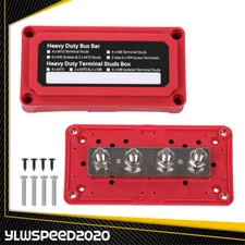 Heavy Duty 4 Way Bus Bar/Power Distribution Box Terminal Studs 300A 48V DC Red