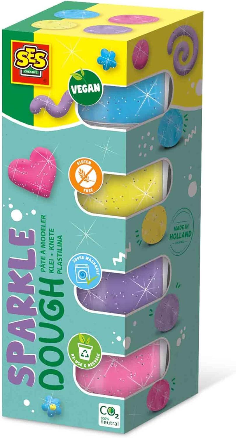 SES Creative 00515 Feel Good Dough-Sparkle 4x90gr, Various