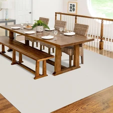 Soft Plastic Floor Mat for under Dining Table, 5'×7' Beige Waterproof Vinyl Area