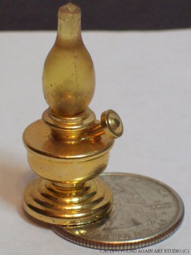 Miniature Old Fashion Oil Lamp Hurricane Light Brass Base Soft Plastic Globe Vtg - Picture 1 of 10