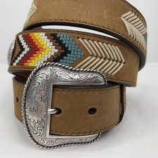 NOCONA BELT Leather Belt Western Men's 44 Southwest Embroidered Concho Tan NWOT