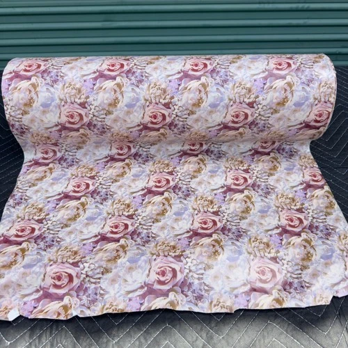Vintage Style Pink Lavender Rose Floral Print Fabric Roll 24 Inch Wide - product listing photo