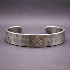 Men’s Damascus Steel Bracelet – Open Cuff Bangle – Patterned Metal Gift for Him
