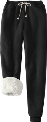 PEHMEA Women's Sherpa Lined Sweatpants Winter Warm, Fleece Medium, Black 