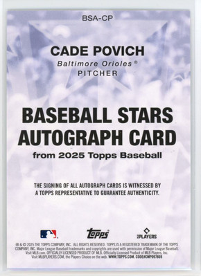 2025 Topps Baseball Stars Autograph Cade Povich RC Auto Baltimore