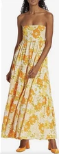 NWT $420 MILLE Resort & Travel SZ L Polly Strapless Retro Floral Maxi Dress