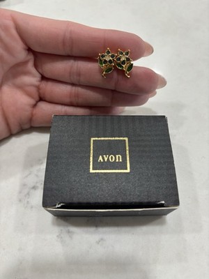 Avon Precious Flower Gold Tone Blue Crystal Stud Earrings Steel Posts 1994