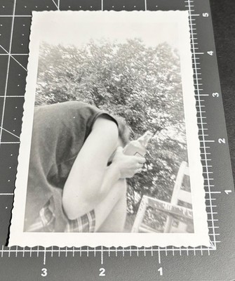 1950s Woman Hides Face Away from Camera SHY Vintage Snapshot PHOTO