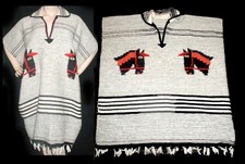 Vintage WESTERN SERAPE Blanket Poncho HORSES Unisex Mexican nubby woven