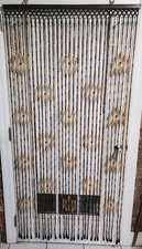 Vintage Wood Bohemian Beaded Curtain Window Or Door 1970? 