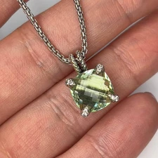 Authentic david yurman women's necklace prasiolite, sterling silver, diamonds