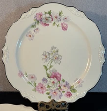 2 - Homer Laughlin Virginia Rose Luncheon Scalloped Plates 9 1/2" Silver Trim