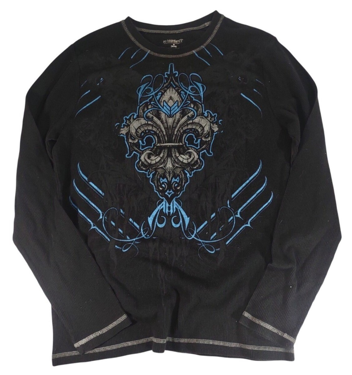 Y2K No Boundaries Shirt Mens M Cross Thermal Waffle Double Sided