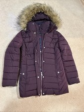 NWOT Tommy Hilfiger women's hooded puffer coat with faux-fur trim Wine/burgundy