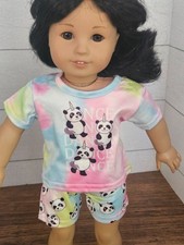 Nightwear, Adorable "Unicorn Panda's" Short Pajamas    Slippers, 18" Dolls