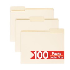 100 Pack Manila File Folders 8.5x11 Letter Size 1/3 Cut Tabs Organizer
