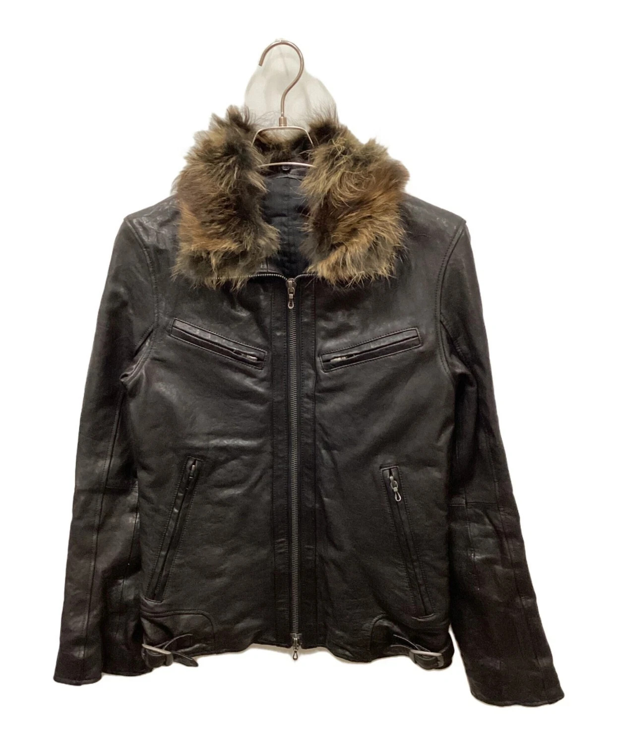 SHELLAC Leather Single Riders Jacket Black Fur Co… - image 2