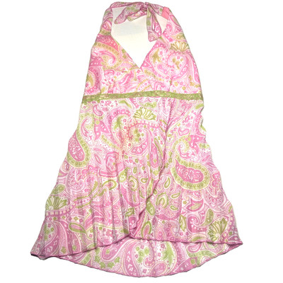 Y2K Babydoll Halter Top Fairy Pink Coquette Tie Paisley Printed M