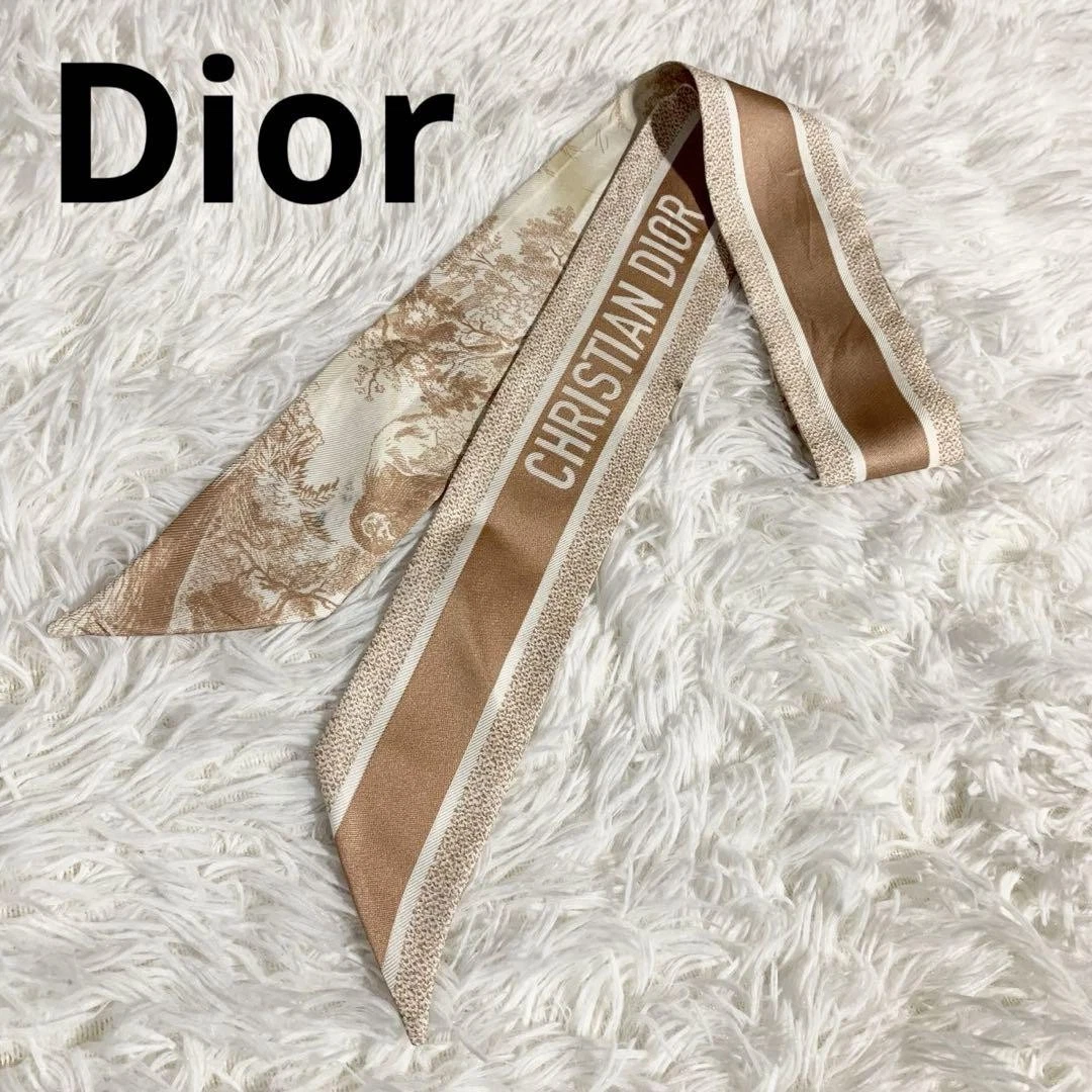 Foulard Christian Dior marron imprimé animal soie longu cm accessoire femme
