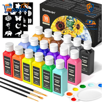 Textilfarbe 18 Farben je 60ml Waschmaschinenfest Stoffmalfarben Set Shuttle Art