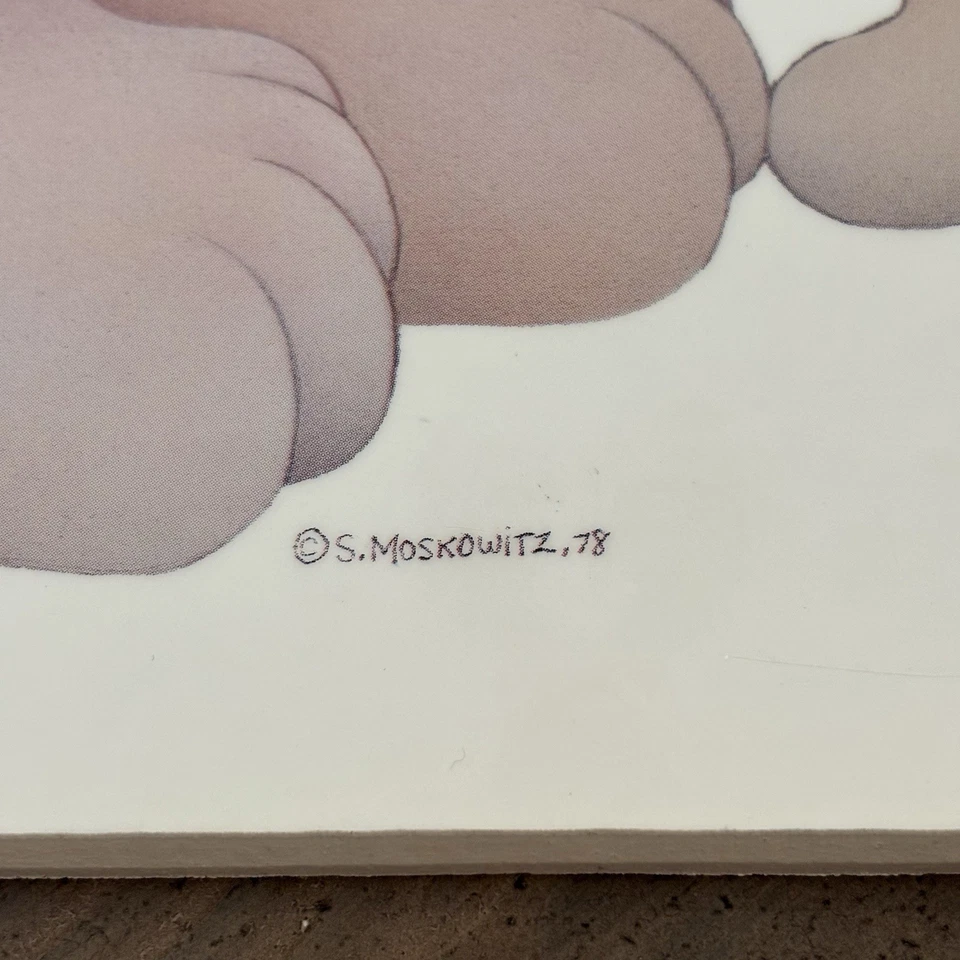 S. Moskowitz Cachorro de León y Mariposa Cuadro Placa Vintage 1978 Bebé Arte de Pared Foto 4 de 4