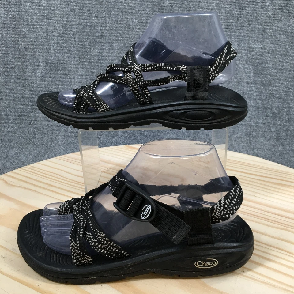 Chaco Sandals Womens 8 Z/Volv 2 Hiking Strappy Black White Toe-Loop Comfort Flat - Image 2 of 4