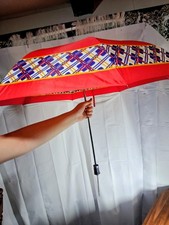 Vintage Henryson Compact Folding Umbrella Red Plaid Mid Century with cover
