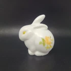 FENTON WHITE RABBIT WITH HAND PAINTED YELLOW FLOWERS SIGNED VINTAGE