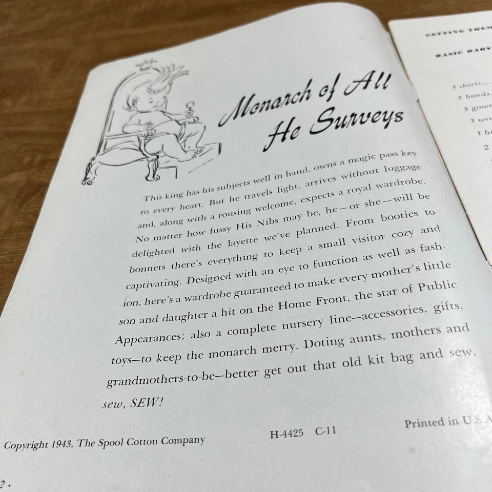 Libro de costura para bebés 1943 n.º. Carrete S-12 Cotton Co. Camisas Vestidos Baberos Gorras B5 Foto 2 de 4