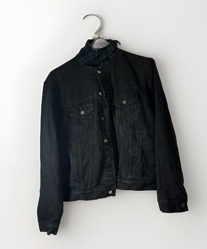 MNML Black Denim Jacket Distressed Flannel Lined Men’s Large See Photos - 第 1/5 張圖片