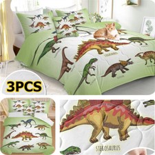 3PCS Soft Fade Resistant Green Dinosaur Family Bedding Set Twin Full Queen King