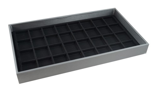 1.5" Deep Steel Grey Leatherette Jewellery Display Storage Tray w/ Black Insert - Picture 11 of 15