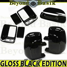1999-2007 Ford F250-F550 Std/Ext GLOSS BLACK Door Handle COVERS+Mirror+Tailgate