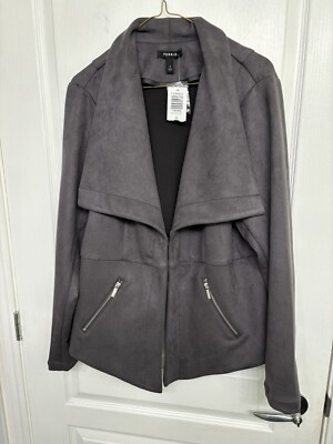 NWT Torrid Size 2 (2X) Faux Suede Peplum Jacket  GreyColor Hook & Eye Closure