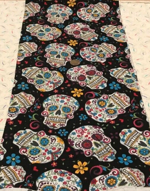 Sugar Skulls on Black * David Textiles * 100% Cotton Remnant * 21" x 8" - Image 2 of 4
