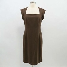 Lafayette 148 Sheath Dress Wool Stretch Womens 4 Sleeveless Ruffle Back Brown