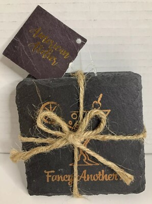 American Atelier 4 Pack Slate Coasters, Mixed Drink Slogans. 4  X 4  In.