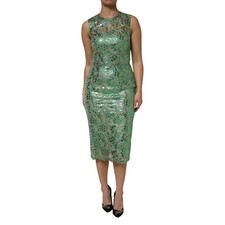 DOLCE & GABBANA Dress Green Cotton Floral Lace Sheath Midi IT42/US8/M 2930usd